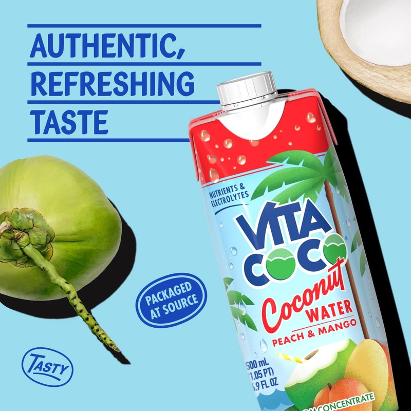 Vita Coco Coconut Water, Peach & Mango - Naturally Hydrating