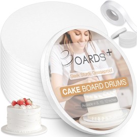BOARDS+ BOARDS+ Sleek Cake Board Drums 12 Inch (14 Pack) | 1/2" Thick Rounds | Free Prop Up Tool & Matching Ribbon | Sturdy Professional Looking & Greaseproof Circles for Heavy/Tiered Cakes