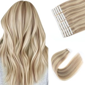 Sixstarhair Tape in Extensions Human Hair Tape in Honey Blonde Highlighted Medium Blonde Remy Human Hair Ombre Blonde Tape in Hair Extensions Silky Straight 50g 20pcs [P16/22 14inch]