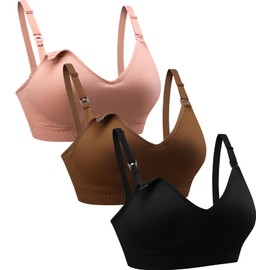 Supportive Nursing Bra for Maternity Breastfeeding Seamless Bralette with Built in Padded for Pregnancy Women,Large,FineRibbing-A