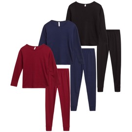 Sweet Hearts Girls Thermal Underwear Set - 6 Piece Waffle Knit Shirt and Long Johns Thermal Leggings: Made in USA (2T-16), Size 5-6, Navy/Black/Merlot