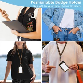 Cotsena Lanyards for ID Badges Retractable Abstract Mushrooms and Flowers Retractable Badge Holder Removable Lanyard Keychain Vertical ID Protective Holder for Nurse Teacher Student Office