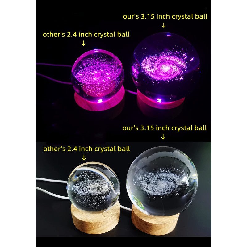 3D Galaxy Crystal Ball Lamp,3.15 Inch K9 Crystal Ball Night