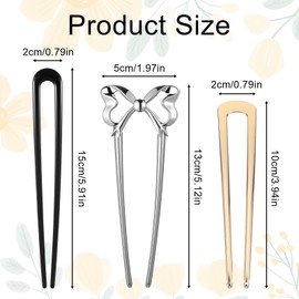Tyqour 3 Stück U Förmige Haarnadeln, Metall Französische Haarnadel 15cm/13cm/10cm Haarnadeln Groß French Hair Pin Gold Silber Schwarz Haarklammer French Pin für Frauen Mädchen Alle Haartypen