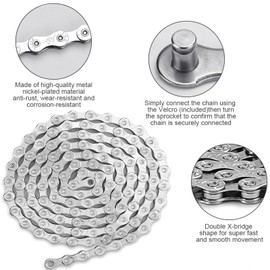 Bicycle Chain 9 Compartments Stainless Steel Single Speed Bicycle Chain Tool 116 Links Chain Lock Hub Gear 1/2 x 11/128 Inch for MTB/Road/E-Bike