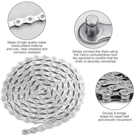 Bicycle Chain 9 Compartments Stainless Steel Single Speed Bicycle Chain Tool 116 Links Chain Lock Hub Gear 1/2 x 11/128 Inch for MTB/Road/E-Bike