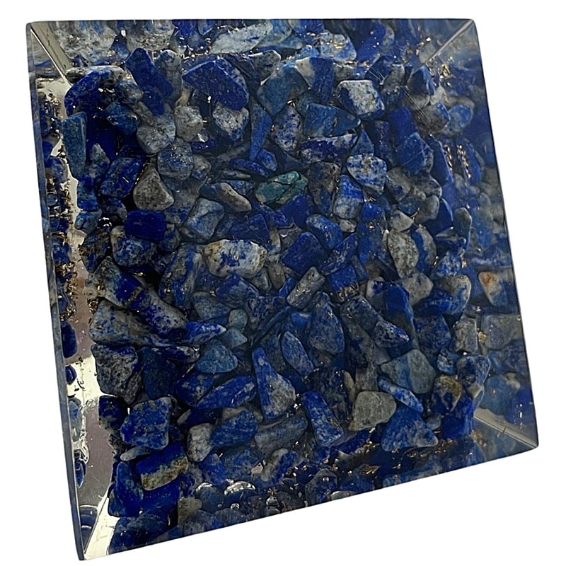 CHONIT Orgonite Pyramid Blue Protection Small with Rock Crystal for