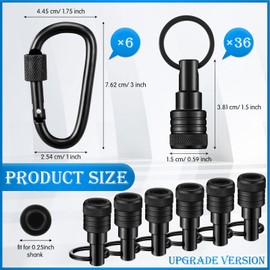 Threlaco 36 Pcs Upgraded Drill Bit Holder Keychain 1/4 Inch Bit Holder Hex Shank Screwdriver Quick-release Extension Bar Keychain Screw Adapter with Buckles for Tool Men Workers Gifts (Black)