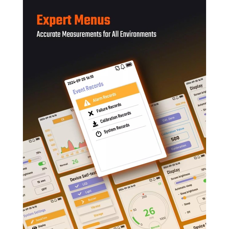 TOPTES CT-580 Portable CO Detector | Rechargeable with Alarm, TFT