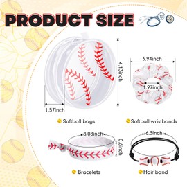 Baderke 48 Pcs Softball Party Favors Include 4" Mini Cosmetics Makeup Bag Hair Scrunchies Satin Ties Bracelet for Player Team Gifts Accessories for Girls(Baseball)