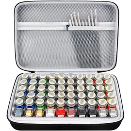 Model Paint Storage Case for Testors Paint Set, Paints Organizer Carrying Bag Holds 60 Bottles with 9 Fine Detail Miniatures Brushes, Enamel Container, Drawing Ink Holder-Box Only (Grey)
