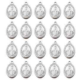60pcs Our Lady Miraculous Medal Floral Rosary Centerpiece Cross Jesus Virgin Mary Catholic Alloy Crucifix Charms for DIY Jewelry Making 12mmx20mm(A585)