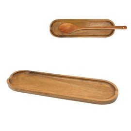 SwirlColor Wooden Spoon Rest, Long Natural Wood Utensil Holder, Brown