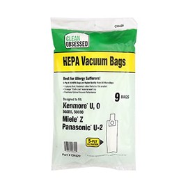 Clean Obsessed H-10 HEPA Bags Fits Kenmore U, O 50688, 50690, Miele Z & Panasonic U-2. - 9 Cloth HEPA Bags per package