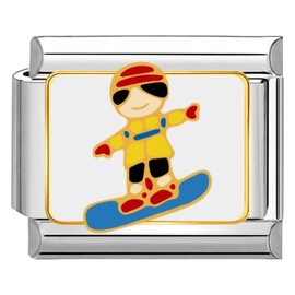 Quiges 9 mm Italian Style Charm Model Stainless Steel Skiing for Italy Charm Bracelets, Stainless Steel