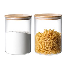 2 Sets 3000 ML/100 FL OZ Clear Glass Storage Canister Holder with Airtight Bamboo Lid, Extra Large Container Jar for Flour Sugar Coffee Loose Tea Rice Cookie Cereal Pasta Spaghetti Protein Powder