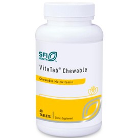 Klaire Labs SFI Health VitaTab Chewable - Multivitamin with 24 Vital Nutrients for Kids & Adults, Natural Cherry-Orange Flavor, No Artificial Colors, Flavors, or Preservatives (60 Tablets)