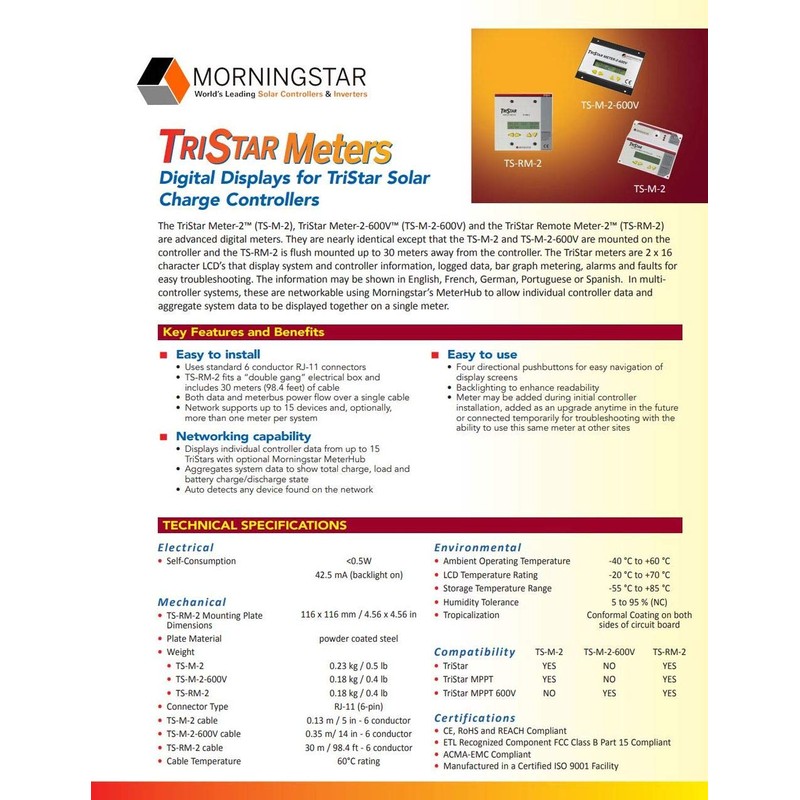 Morningstar Tristar Digital Meter-2 | World Leading Solar Controllers &