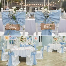 50 PCS Satin Chair Sashes Decorative Bow Chair Sashes Ties Back Ribbon Bows Seat Cover Band for Wedding Birthday Party Ceremony Reception Hotel Events Banquet Home Kitchen Decor (7x108inch,Baby Blue)