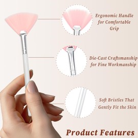 Facial Fan Brushes Set of 6- Pink & White, Soft Face Mask Applicator Brushes for Estheticians, Flat Head Makeup Tools for Women & Girls