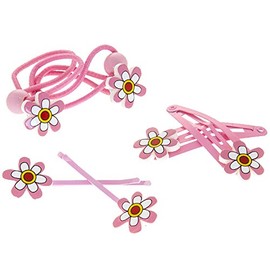 HAARallerliebst Hair Accessories Set (6 Pieces | Pink Flowers) for Children with Storage Box (Box Colour: Pink)