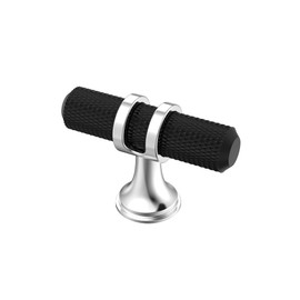 Alzassbg 10 Pack Matt Black and Silver Cabinet Knobs, 2 Inch(50mm) Cabinet Hardware T Bar Knurled Knobs for Cupboard and Drawers AL6087CP-MB