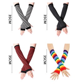 JTMKYO 4 Pieces Long Striped Gloves for Women Finger Sleeves Knitted Thermal Gloves Fingerless Gloves Fashion Gloves Suitable for Warm Wear in Autumn and Winter, Cotton