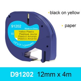 Doree Pack of 5 Black on Yellow 12 mm x 4 m 91222 91202 S0721620 Dymo Compatible Label Tape for Dymo LT-100T, Dymo LT-100H Plus, Dymo LT 200B, Dymo LT 2000, Dymo LT QX50