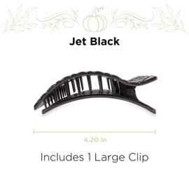 TELETIES - Large Flat Rectangle Clip - Ideal for Thick Hair - For Lying Down, Yoga, Driving & More - Strong Grip, Bendable Teeth, Comfortable Curved Design - All Hair Textures - Quilted Jet Black