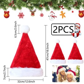 Christmas Hat, Pack of 2 Plush Santa Hats, Adult Santa Hat, Winter Hat, Christmas Hat, Christmas Red Santa Hat for Christmas, New Year, Gift Decoration