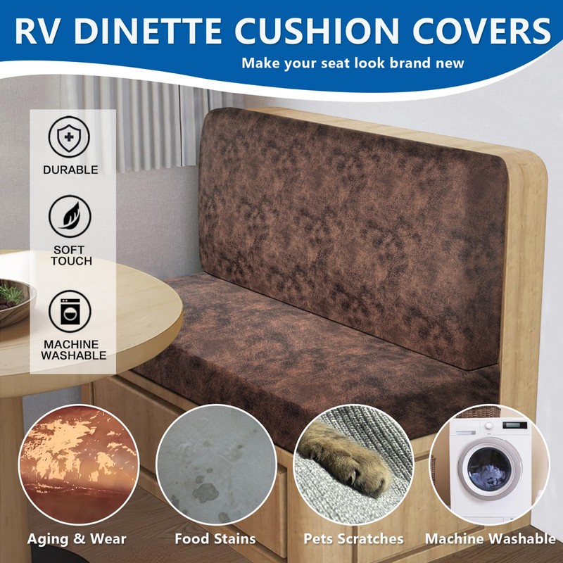 ANARACHON Leather Look RV Camper Dinette Cushion Covers, Washable RV