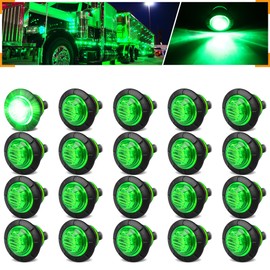ALFU 3/4" Inch 20Pcs Green Round LED Trailer Side Marker Clearance Lights Front Rear Top Marker Indicators Tail Light Waterproof for Truck Car Bus Van Pickup RV