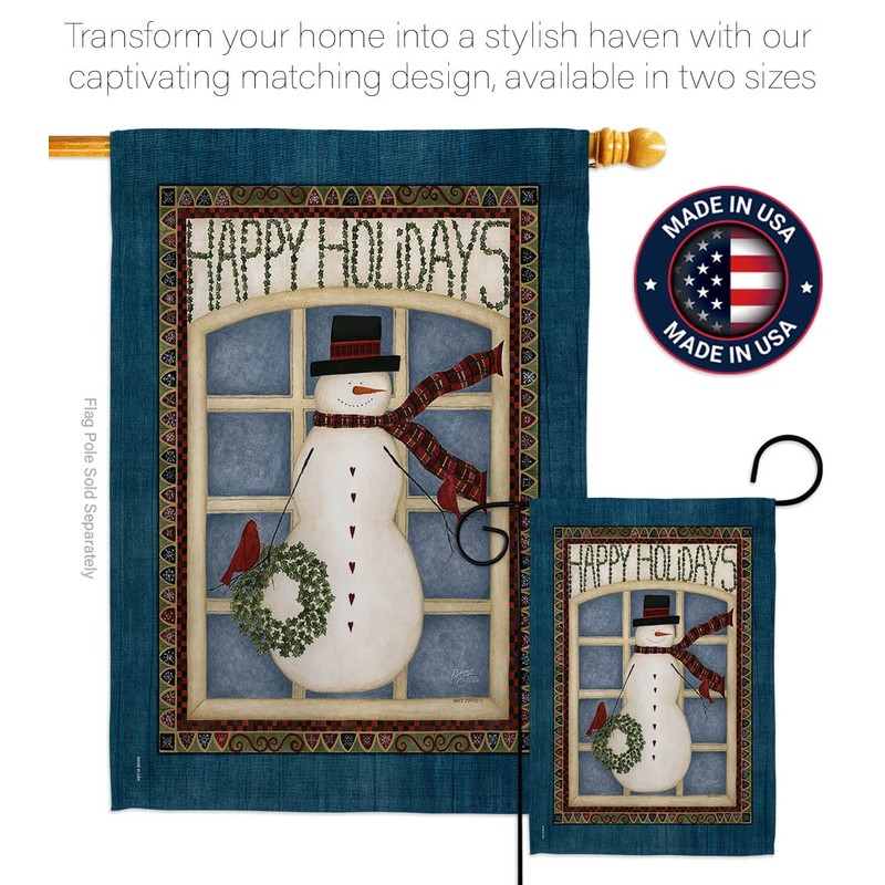Breeze Decor H114164 Happy Holidays Snowman Vertical House Flag, 28"