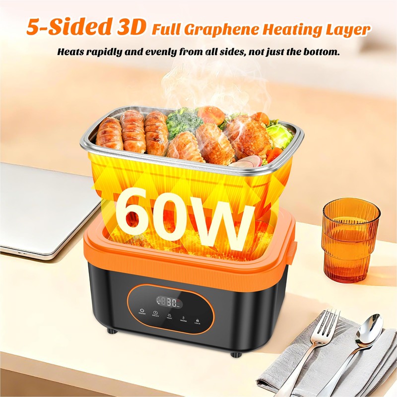 JEEJIA Cordless Heated Lunch Box, 6-Cup Capacity 1.5L 360° Rapid