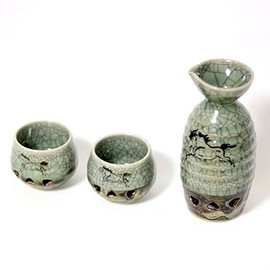 Ohori Soma Ware Matsunaga Kiln Double Tokkuri (1 Piece), Double Guinomi, Sake Set