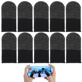 Nogeqi 10 Pairs of Mobile Finger Sleeves, Gaming Finger Sleeves, Pubg Finger Cots, Gloves Finger Sticks for Gamers, Fingerling Ultra Thin for Handheld Touchscreen Sweat Protection (Silver/Black)