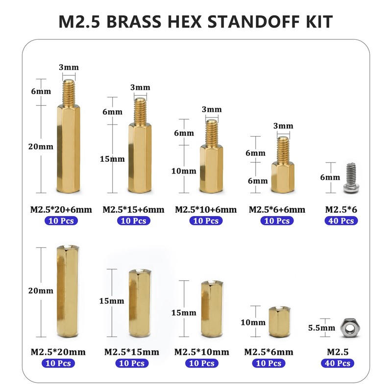 M2.5 Hex Standoff Spacers Nuts Screws Kit,160 Pcs M2.5 Male