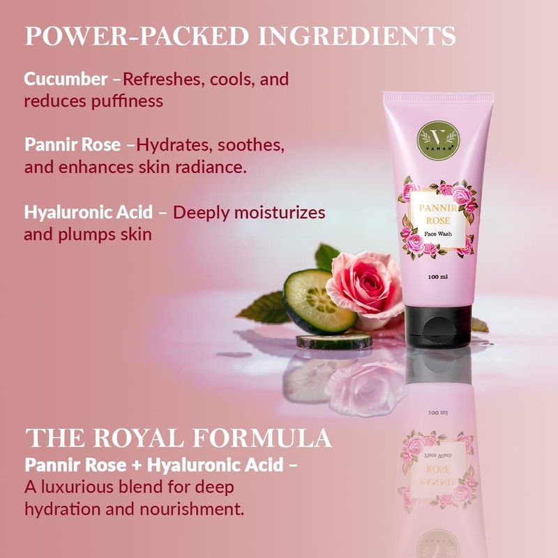 Vanan Pannir Rose Face Wash - Gentle Cleansing with Hyaluronic