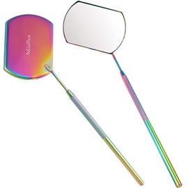 Miuffue Lash Mirror for Eyelash Extensions, 60mm Extra Large Eyelash Mirror, Detachable Stainless Steel Makeup Mirror，Rainbow Color