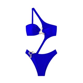 Milumia - Traje de baño de una pieza con cuello asimétrico para mujer, Azul Real, Large