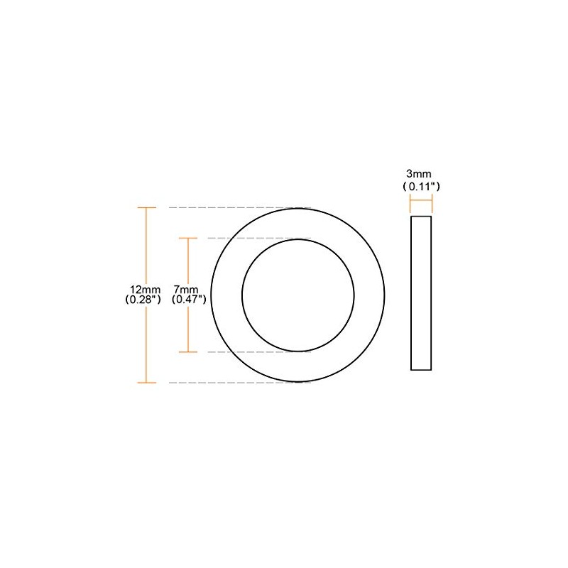 uxcell Rubber Flat Washers 12mm OD 7mm ID 3mm Thickness