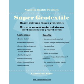 Super Geotextile 4, 6, 8 oz Non Woven Fabric for Landscaping, French Drains, Underlayment, Erosion Control, Construction Projects - 6 oz (4X50)