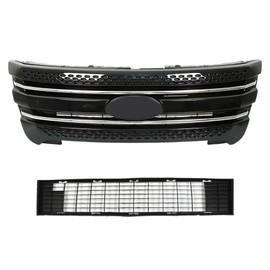 ANTUKO Front Grille Grill Covers Insert Gloss Black Upper and Lower Assembly Replacement for 2011-2015 Explorer