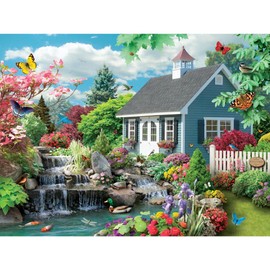 Bits and Pieces 100 Piece Jigsaw Puzzle for Adults Dream Landscape - Spring Flowers Birds Jigsaw Puzzle by Alan Giana, Completed Puzzle Size: 15" x 19"