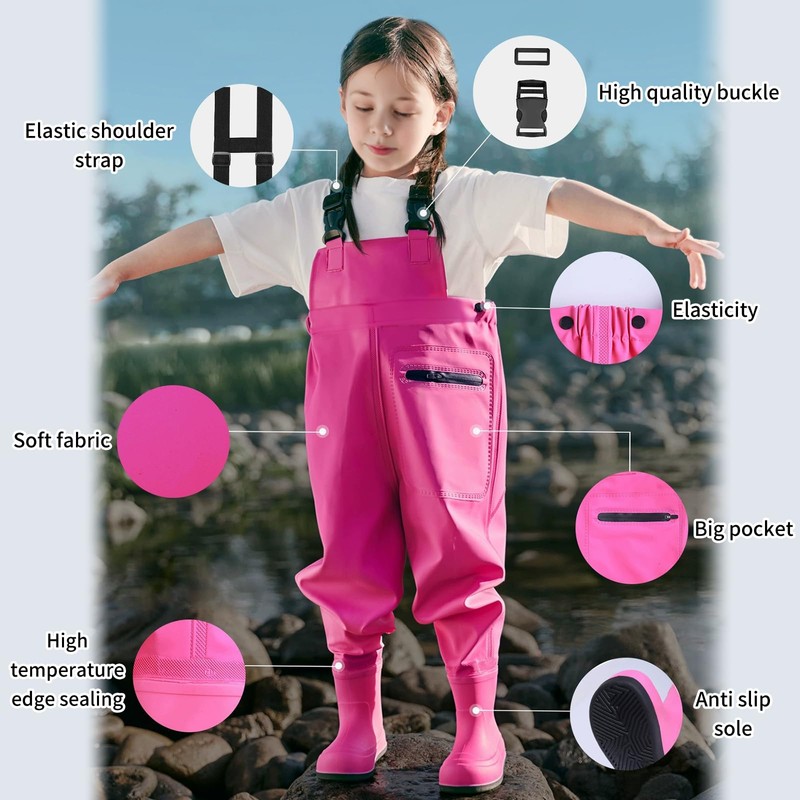 SooGree Kids Chest Wader with Non-Slip Boots,Youth Fishing Hunting Waterproof