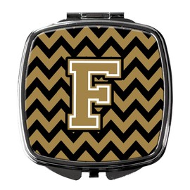 Caroline's Treasures CJ1050-FSCM Letter F Chevron Black and Gold Compact Mirror Decorative Travel Makeup Mirror for Women Girls Gifts Pocket Makeup Mirror Folding Handheld