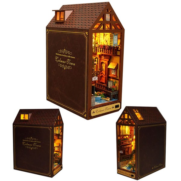 Montidey 3D Wooden Book Stand Puzzle DIY Book Nook Miniature