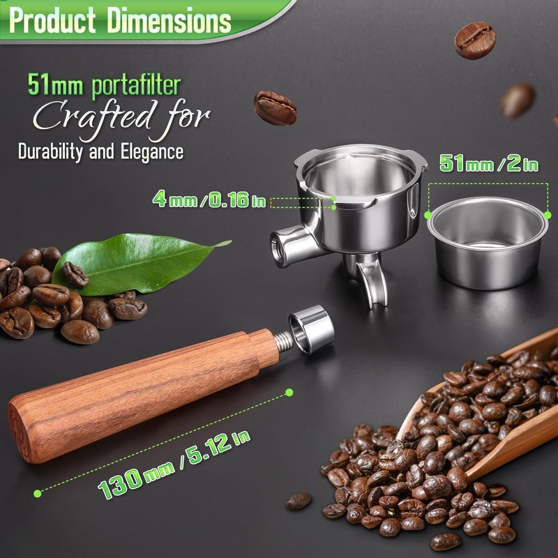 51mm Portafilter for CASABREWS 3700/CM5418, Dual Spout Espresso Handle with