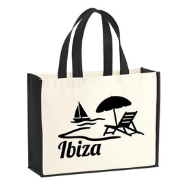 Huuraa Jute Bag Ibiza Spain Gift 21 Litres Black Jute and Cotton Ibiza Gift Idea