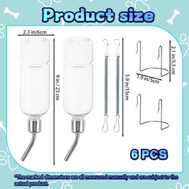 2 Pack Rabbit Water Bottle, Rabbit Bottles, Guinea Pig Water Bottle Non Drip, 180ml Transparent Plastic and Stainless Steel, Ideal for Hamster Water Bottles Use in Home and Pet Stores